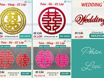 Chữ gỗ Song Hỷ tròn - Wedding nhiều kiểu [Gỗ nhẹ - Sơn thủ công] ĐK 30-40cm CHU-GO-23